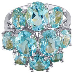 10k White Gold 10-stone Cluster Blue Topaz Ring