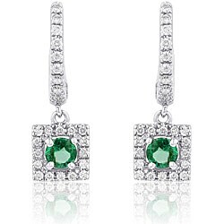 14k Gold Emerald and 1/3ct TDW Diamond Drop Earrings (H-I, I1-I2)