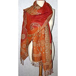Merino Wool Pumpkin Sunshine Floral Cutwork Shawl (India)