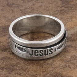 Sterling Silver Jesus Christian Fish Spinner Band (Mexico)