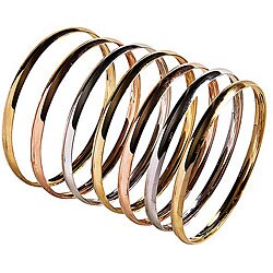14k Tri-tone Gold Overlay 'Semanario' Bangle (Set of 7)
