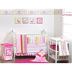 Stripes and Plaids Girl's 4-piece Crib Bedding Set online overstock coupons, overstock deals 24hrs