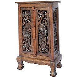 Hand-carved Birds Storage Cabinet/ End Table