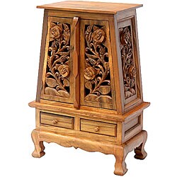 Carved Vintage Roses Storage Cabinet/ End Table