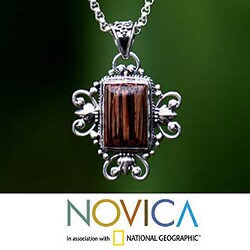 Sterling Silver 'Empire' Coconut Wood Necklace (Indonesia)