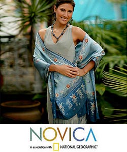 Silk 'Paradise Sapphire' Batik Shawl (Indonesia)