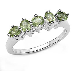 Silver Genuine Green Sapphire 5-stone Ring