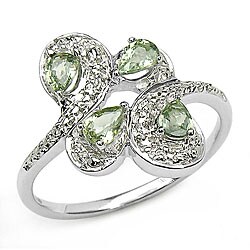 Silver Pear-cut Genuine Green Sapphire Ring