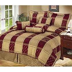 Hampton 7-piece Burgundy/ Gold Bedding Ensemble