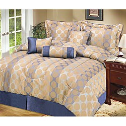 Newport 7-piece Taupe and Blue Bedding Ensemble