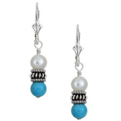 Charming Life Sterling Silver Turquoise and FW Pearl Earrings (5.5-6 mm)