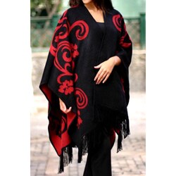 Alpaca Wool 'Strawberry Blossom' Reversible Ruana Cloak (Peru)