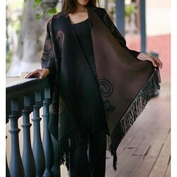 Alpaca Wool 'Mocha Blossom' Reversible Ruana Cloak (Peru)