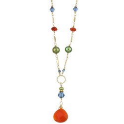 Charming Life 14k Goldfill Carnelian and Green FW Pearl Necklace (3.5-7mm)