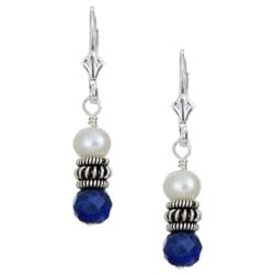 Charming Life Sterling Silver Lapis and FW Pearl Earrings (5.5-6 mm)