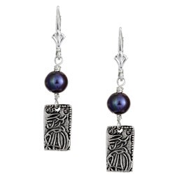 Charming Life Silverplated Grey FW Pearl Asian Charm Earrings (6.5-7 mm)
