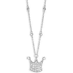 14k White Gold Overlay Pave Crown w/ CZ Necklace
