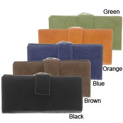 Mundi Embossed Leather Tab Frame Clutch Wallet