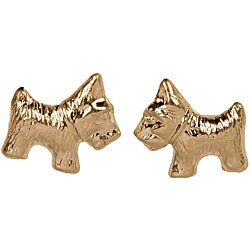 14k White Gold Terrier Child's Stud Earrings