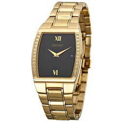 Seiko Men's Dress Black Leather Strap Watch #SKP330