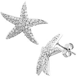 Sterling Silver CZ Pave Starfish Earrings