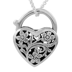 Sterling Silver Heart Padlock with Flower Necklace
