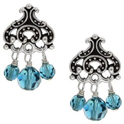 Charming Life Silverplated Teal Blue Crystal Chandelier Earrings