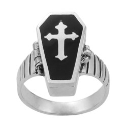Cross Ring Sterling Silver Coffin with Cross Poison Ring