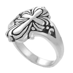 Cross Ring Sterling Silver Etched Antique Cross Ring