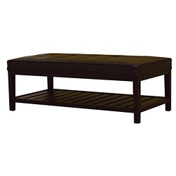 Win Rectangular Brown Bi-cast Leather Ottoman with Shelf