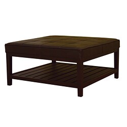 Win Square Brown Bi-cast Leather Ottoman with Lower Shelf