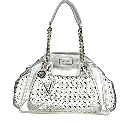 Versace Metallic Silver Woven Leather Satchel