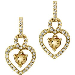 18k Goldplated Silver Citrine and CZ Heart Earrings