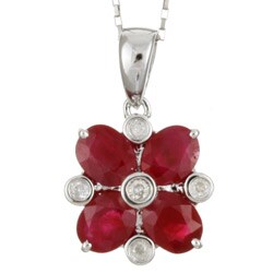 14k White Ruby and Diamond Flower Necklace