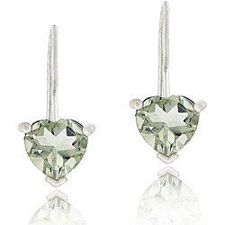Sterling Silver Green Amethyst Heart Earrings