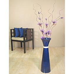 Cobalt Blue Floor Vase with Violet Liles