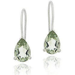 Sterling Silver Green Amethyst Teardrop Earrings