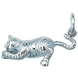 Sterling Silver Sleek Stretching Cat Charm