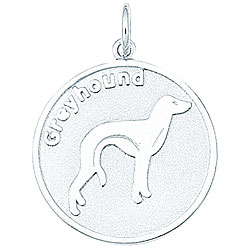 Sterling Silver Greyhound Dog Round Disc Charm