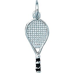 Sterling Silver Tennis Racquet with Black Enamel Stripes Charm