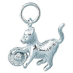 Sterling Silver Cat with Ball of Yarn Charm