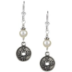 Charming Life Silver 'Good Fortune' Chinese Coin Earrings (6-6.5 mm)