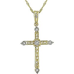 14k Gold and Diamond Cross Necklace