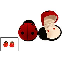 14k Gold and Enamel Ladybug Earrings