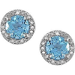 14k Gold Blue Topaz and Diamond Earrings