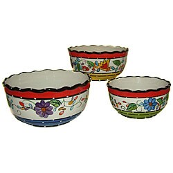 Viva Collection Hand-painted 3-piece Serving Bowl