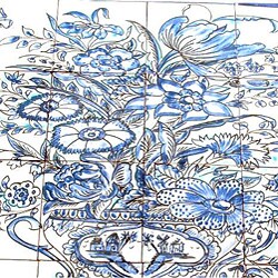Cobalt Blue Floral Birds Mosaic Tiles (Set of 16)