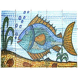 Deep Water Fish Mosaic 15-tile Ceramic Wall Mural