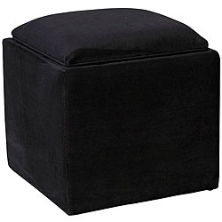 Black Microfiber Storage Ottoman with Tray