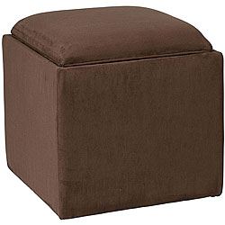 Dark Brown Microfiber Storage Ottoman with Tray